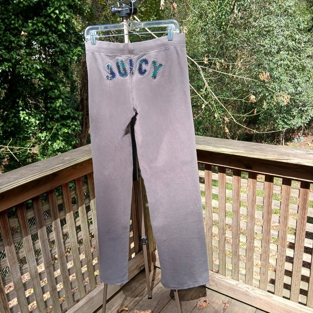 Juicy Couture Y2K Fleece Pants Silver Thread 'X' 's Tartan Plaid Butt Logo SzM - Picture 13 of 13